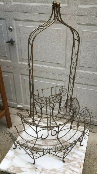 Antique 32” Victorian 3 - Tier Wire Plant Stand,  Remarkable