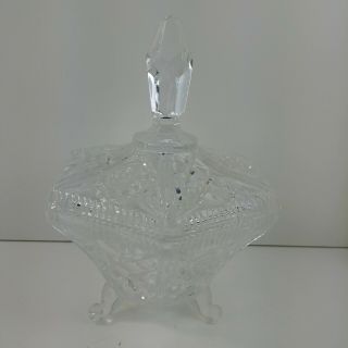 Cut Crystal Glass Large Candy Dish Bowl W/ Lid Covered Footed Vintage