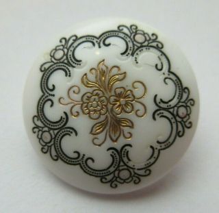 Pristine Antique Vtg Victorian White Glass Button Incised Floral Design (d)