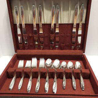 Wm Rogers Queen Mary Starlight Rose Silverplate 46 Pc Set For 8 Is