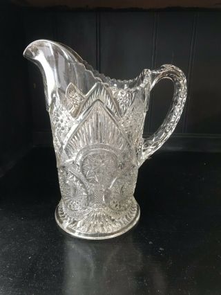 Vintage Antique Crystal Pitcher Cut Glass Starburst Etched Star Of David