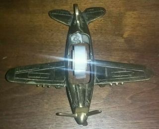 Antique Vintage Brass Propeller Fighter Plane Ww2 Spitfire Plane Tape Dispenser.