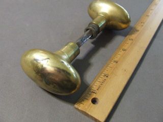 Antique Vintage Door Knob Set Solid Brass Oval W/ Spindle