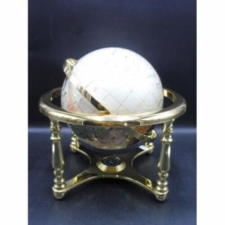 Gemstone Globe With Semi Precious Stones Mounted On A Brass Stand With Compass