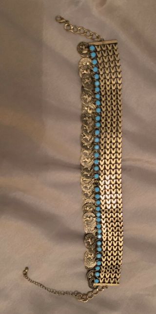 Antique Gold Choker Necklace With Blue Stone Ethnic Tribal
