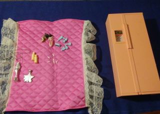 Vintage 80s Barbie Refrigerator With Food Accessories For Dresser And More