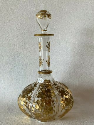 Antique Bohemian,  Czech Moser Decanter,  Encrusted Gold Enameling