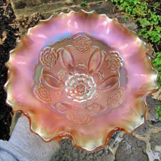 Dugan Double Stem Rose Antique Carnival Art Glass Bowl Deeper Than Most