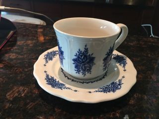 Vintage Tea Cup & Saucer White With Blue Flowers Markings On Bottom