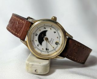 Vintage Timex Moonphase Watch.  Unique Flower Leather Band.  Good 2