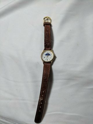 Vintage Timex Moonphase Watch.  Unique Flower Leather Band.  Good 8