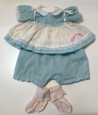 Vintage Cabbage Patch Kids Doll Blue Gingham Dress Bloomers Pink Socks Outfit