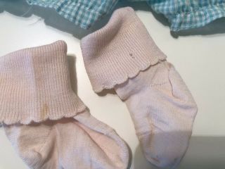 Vintage Cabbage Patch Kids Doll Blue Gingham Dress Bloomers Pink Socks Outfit 3