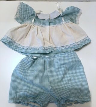 Vintage Cabbage Patch Kids Doll Blue Gingham Dress Bloomers Pink Socks Outfit 4