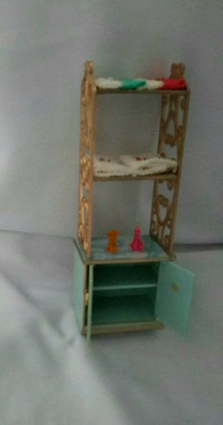 Vintage Ideal Petite Princess Bathroom Dollhouse Furniture Blue Towel Shelf