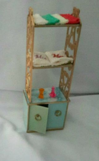 Vintage Ideal Petite Princess Bathroom Dollhouse Furniture Blue Towel Shelf 2