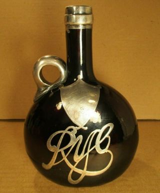 Vintage Silver Overlay Dark Ruby Red Rye Whiskey Bottle / Flask (no Stopper)