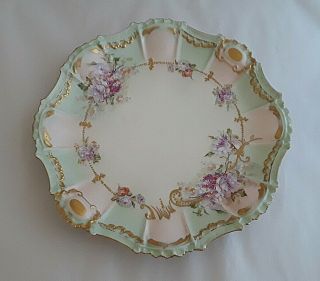 Antique B&h Limoges France Floral Plate Charger Dish Gold Moriage Purple Pink