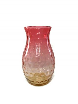 Antique Phoenix Glass 9 1/4 " Amberina Inverted Thumbprint Glass Vase