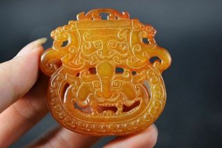 Delicate Chinese Natural Old Jade Carved Dragon Amulet Pendant J37