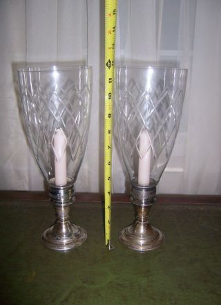 Vtg Sterling Silver Candlesticks By Frank Whiting Co Hurricane Candle Lamps Pr