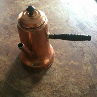 Antique Vintage Brass Copper Tea Pot Kettle Side Wood Handle Pour Over Modern