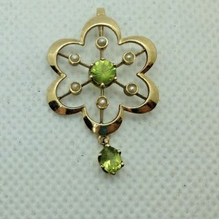 Hallmarked 9ct Gold Antique Edwardian Green Gem & Seed Pearl Pendant