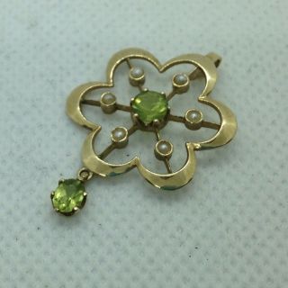 Hallmarked 9ct Gold Antique Edwardian Green Gem & Seed Pearl Pendant 4