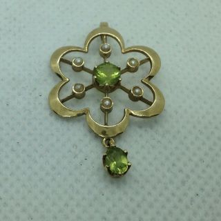 Hallmarked 9ct Gold Antique Edwardian Green Gem & Seed Pearl Pendant 6