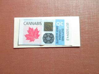 Cannabis Tax Paid Revenue Stamp Quebec Canada On Piece