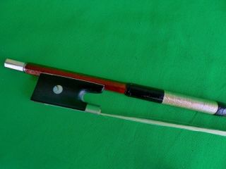 Antique Wood Violin Bow 3 Ebony Frog Mother Of Pearl 4/4 29.  25 Inches Long
