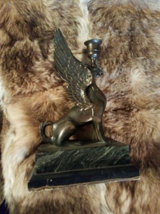 Griffin Marble Brass/bronze Pair Candelabra Antiques Art Deco