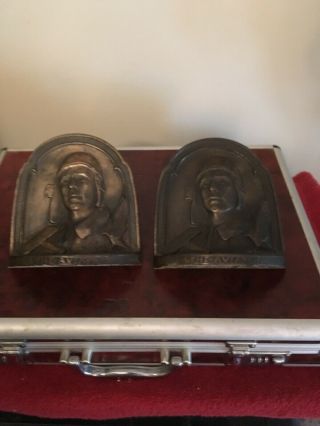 Antique Charles Lindbergh The Aviator Bronzed Book Ends