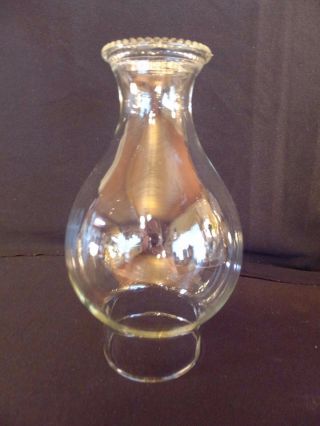 Vintage Clear Glass Chimney Shade Beaded Top 8.  5 " Tall 3 " Fitter