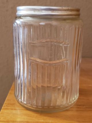 Vintage Antique Signed Sellers Cabinet Clear Ribbed Tea Canister Jar Li