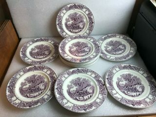 Antique A J Wilkinson England Pastoral Davenport 1840 Plates 6.  5 " (13) Purple