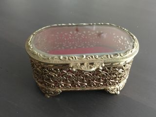 Antique Beveled Edge Glass & Brass Victorian Style Vintage Trinket,  Jewelry Box