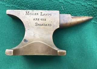Antique Miniature Anvil With Advertising Edw.  Miller & Co.  Meriden,  Conn.  Lamp Co.