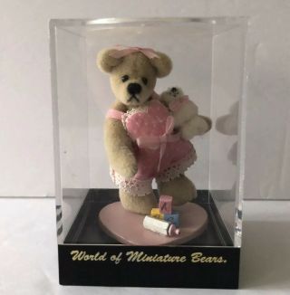 World Of Miniature Bears Its A Girl Mama Bear And Baby 3 " Plush Stuffed Teddy