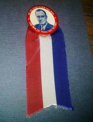 Franklin D.  Roosevelt Campaign Pin Back Button W/ribbon