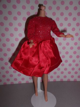 Vintage Barbie Clone Babs Premier Fab - Lu Red Satin Glitter Party Dress