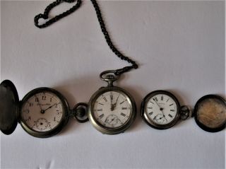 (3) Antique Swiss Pocket Watches For Repair Or Parts Waltham Congress Watch