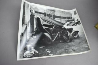 Antique Car Crash Accident Photograph White Rose Gas Pump Studebaker Sign
