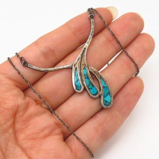 925 Sterling Silver Antique Real Turquoise Inlay Modernist Chain Necklace 19 "
