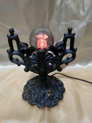 Antique Cast Iron Lamp W/rare Masonic Shriners Aerolux Filament Light Bulb