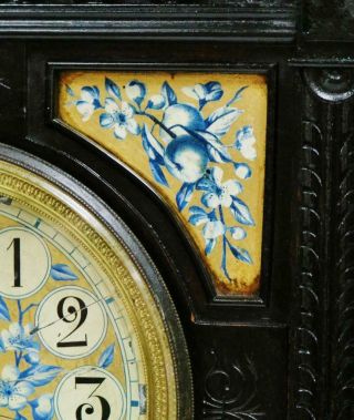 Large Antique Arts & Crafts French 8 Day Striking Ebony & Porcelain Mantel Clock 5