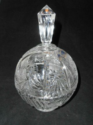 Xl Vtg Lausitzer Lead Cut Crystal Glass Germany 2 Pc Footed Globe Candy Dish Exc