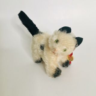Vintage Hermann Teddy Cat Kitty Black White Mohair 5” X 5” X 2.  5”