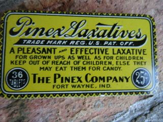 Vintage Medicine Pinex Laxatives Tin - Fort Wayne,  Ind.  -