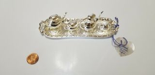Vintage Silver Plate Doll Miniature 5 Piece Tea Set In Tray Made In England